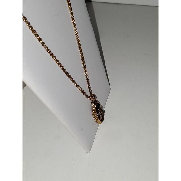 Antiqued Gold Tone Marcasite Flower Oval Pendant Braided Chain - Picture 9 of 10